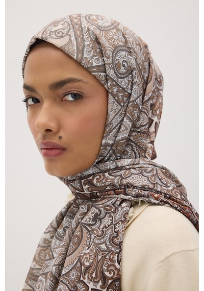 Mirsoy Scarf Eftelya Pamuk Etnik Desen Şal Kahverengi
