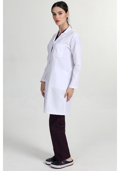 Önlük Uzun Gömlek Yaka Doktor Hemşire Öğretmen Kadın Önlüğü Beyaz