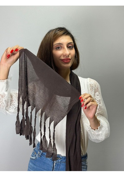 Gönülden Tasarım 140x45 Cm Penye Düğüm Püsküllü Unisex Fular Kahverengi