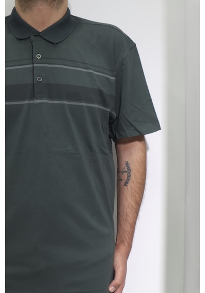 Santa Dmctekstil Erkek Desenli Spor Kesim Rahat Kalıp Polo Yaka Battal T-shirt Haki