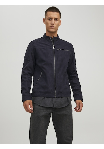 Jack & Jones Erkek Rocky Deri Ceket Lacivert - Siyah