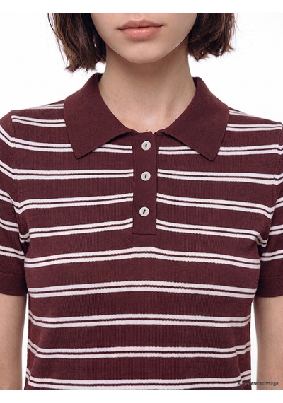 Lcw Modest Bordo Polo Yaka Çizgili Kadın Triko Kazak