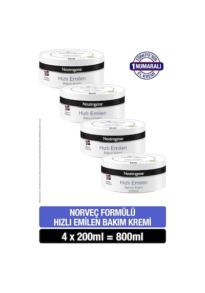 Norveç Formülü Hızlı Emilen Bakım Kremi 200 Ml X 4 Adet