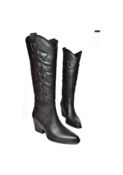 Fox Shoes T296815009 Siyah Kovboy Model Kadın Çizme Siyah-Suni Deri