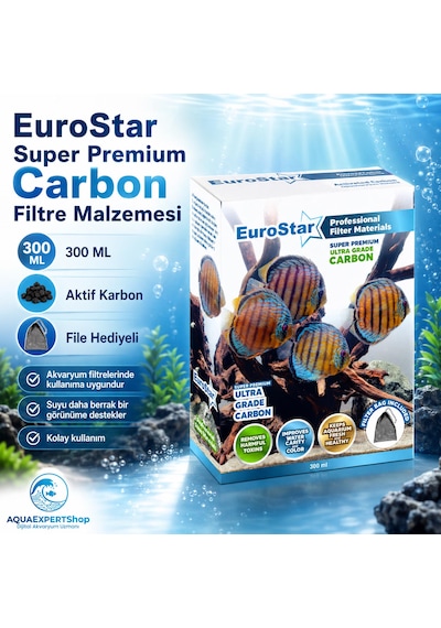 Eurostar Akvaryum Filtre Malzemesi - Aktif Karbon - Super Premium Carbon - 300 Ml - File Hediyeli