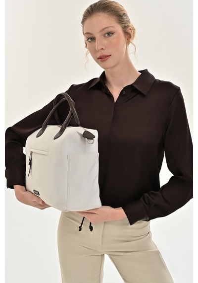 Pierre Cardin 05pc26y111961 İmperteks Laptop Bölmeli Çok Cepli Omuz Ve El Çantası Beyaz
