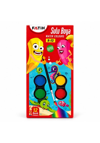 Fatih Sulu Boya 12 Renk 12 Tablet + 1 Fırça Çok Renkli