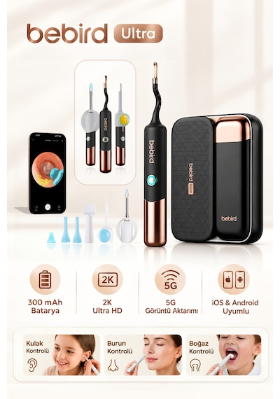 Bebird Earsight Ultra 2k Hd Kameralı Akıllı Kulak Temizleme Cihazı Görüntülü Cımbız Ve Damlalık Seti