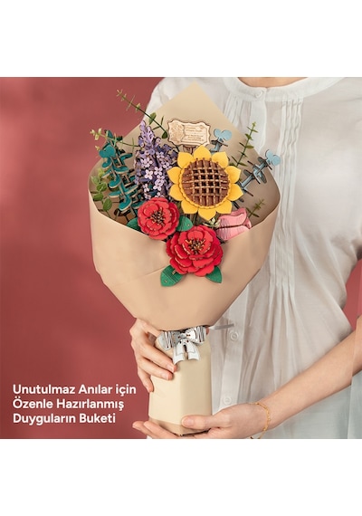 Rowood Tw01h Çiçek Buketi Wooden Flower Bouquet Dıy Minyatür Maket Model Seti Ahşap 3d Wooden Puzzle 3d Model Kit Detaylı Dekoratif Hobi Seti Ahşap Maket
