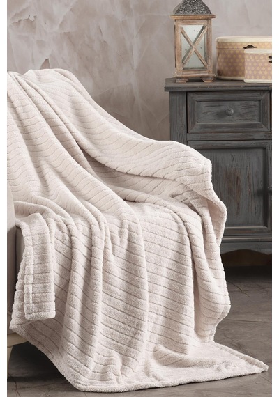 Zeynep Tekstil Cotonila Comfy Çizgili Wellsoft Tv Battaniyesi Krem 110 x 180