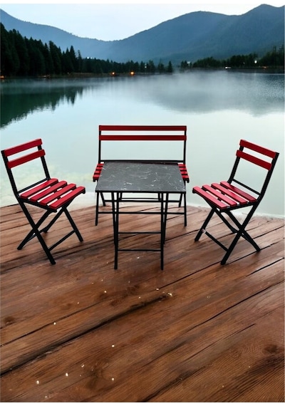 Modern Balkon Bahçe Mutfak Bistro Set Katlanır Masa-sandalye Kırmızı