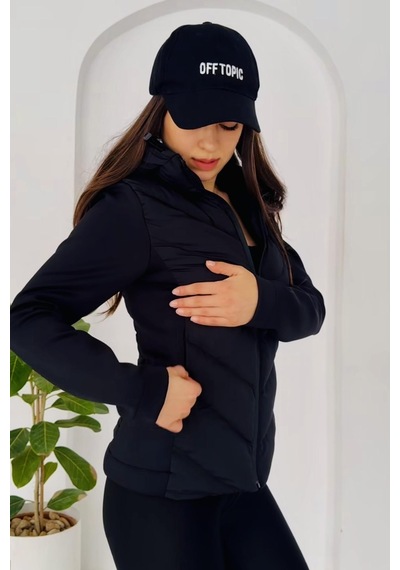 Prifaldi Kadın Softshell Kollu Kapüşonlu Çift Cepli Termal Şişme Mont Siyah