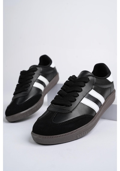 Muggo Gordon Unisex Ortopedik Günlük Bağcıklı Sneaker Spor Ayakkabı - Siyah