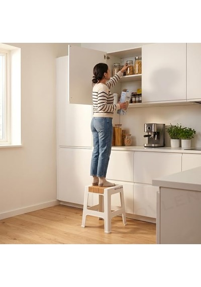 Kaymaz Tabanlı Ev Ofis Taburesi - 120 Kg Taşıma Kapasiteli Kaymaz Banyo Taburesi - Çocuk Taburesi - 35x45x40 Cm Büyük Turuncu Açık Bej