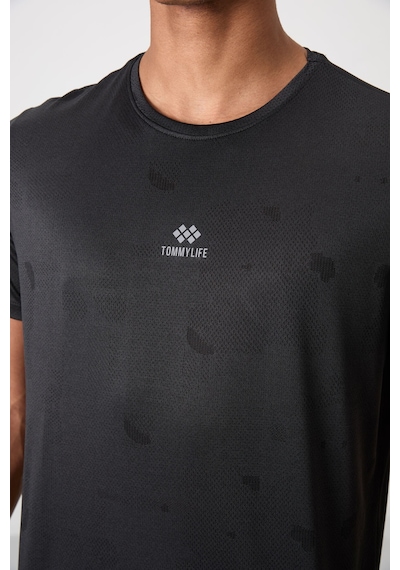 Tommy Life Siyah Polyester Nefes Alan Jakarlı İnce Esnek Standart Fit Erkek Performans T-shirt - 88397 Siyah