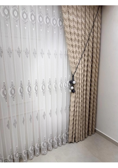 Nivemeshome Ritim 3-0009 Ekru 1/3 Pileli Fon Perde 70x280