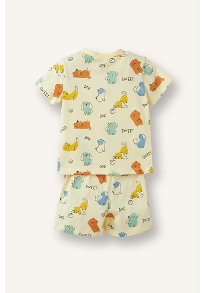 Defacto Hayvan Baskılı Kısa Kollu Üst Şort Alt 2li Pijama Takımı Erkek Bebek H7901a526hsyl522 Sarı-yl522