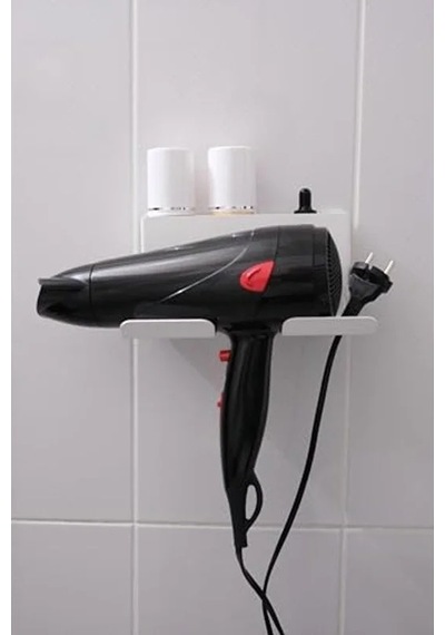 Beyaz Metal Yapışkanlı Saç Kurutma Askısı, Banyo Düzenleyici Organizer 50cm