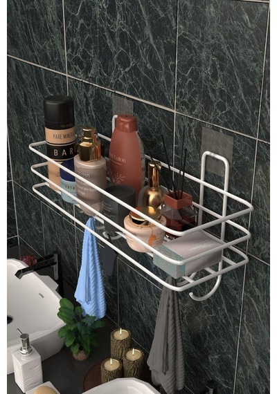 Risingmaber Metal Beyaz Yapışkanlı Banyo Düzenleyici Raf, Şampuanlık Duş Rafı Ve Organizer Mt119b Diğer