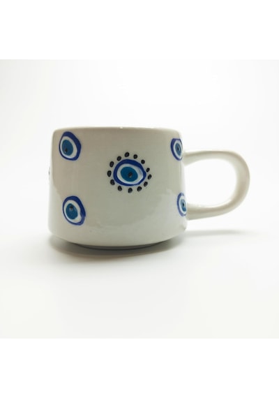 Nazar Boncuk Desenli Seramik 200 Ml Kupa Bardak Mug Tek Renk
