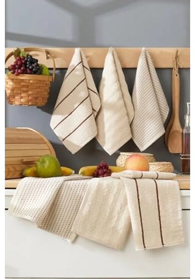 30x50 Cm Bambu Mutfak Havlusu Seti, 6 Adet Bej Renk Açık Bej
