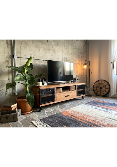 Raweyn Style Doğal Ahşap Tv Ünitesi - 130cm Açık Ceviz
