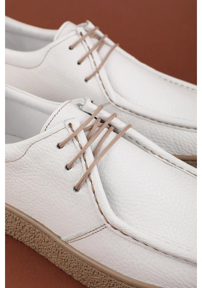Gondol Erkek Hakiki Deri Casual Derby Ayakkabı Moc-toe Cz.102 Beyaz