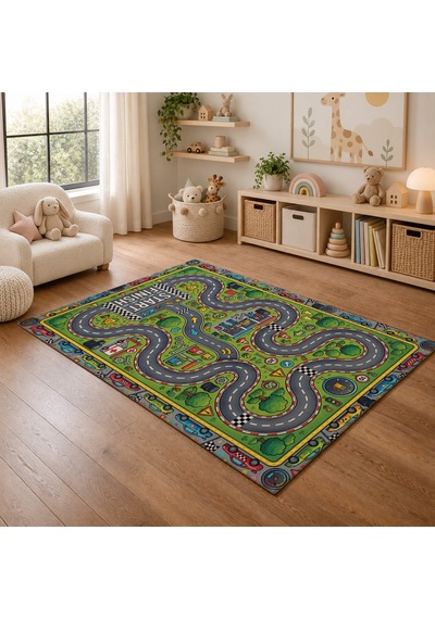 Kartela Halı Yarış Pisti Kaymaz Taban Çocuk Oyun Halısı - 60 x 90 CM