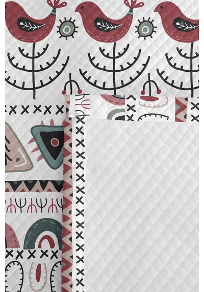 Bohem Kuş Pembe Genç Odası Tek Kişilik Pike Takımı - Etnik Mint 160x220 Cm Kapitone Yatak Örtüsü Kumlu Kâğıt Aralığı