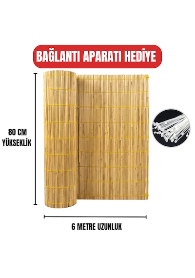 80 Cm X 6 Metre Misina Örgülü Kamış Hasır - Balkon Çiti + Montaj Kelepçesi Hediyeli