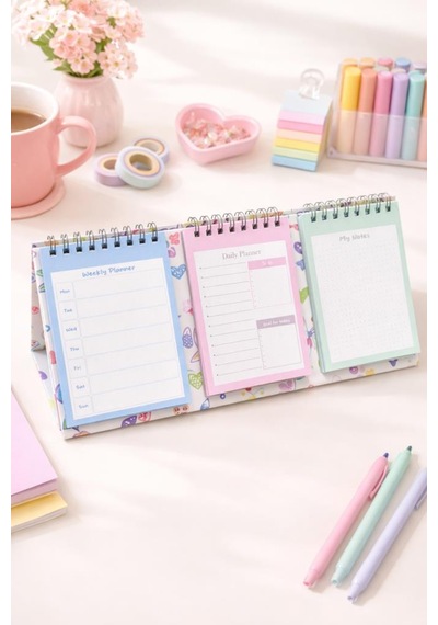 Lizy Masaüstü Planner Takvim 3 Bölmeli - Haftalık Ve Günlük Liste, Not Sayfaları Model-3