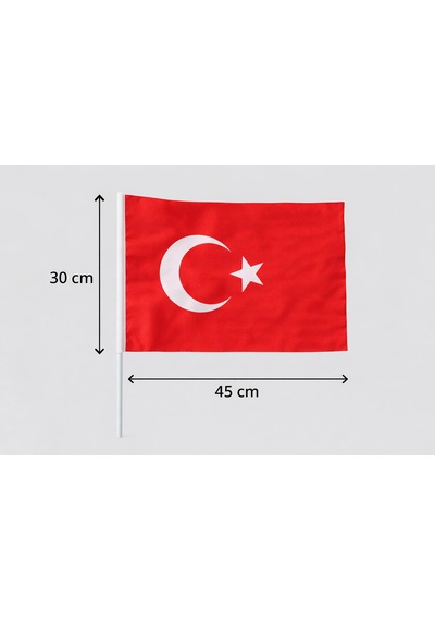 Plastik Sopalı Alpaka Bez Türk Bayrağı 30x45 Cm 50 Adet 23 Nisan Ve Organizasyon Bayrağı Tek Ebat