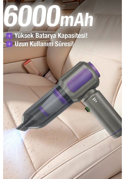 Exenar - Mor - Şarjrlı Araç Süpürgesi Kablosuz Araç İçi Süpürge 17000pa Vakumlu Şarjlı 6000mah 100w Fırçasız Motor 17000 Pa 100w