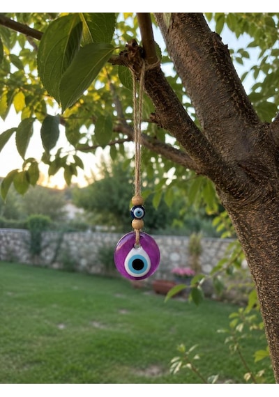 Nazar Boncuğu Dikiz Aynası Süsü Pembe Renkli 4 Cm Duvar Süsü El Yapımı Cam Kapı Süsü Araba