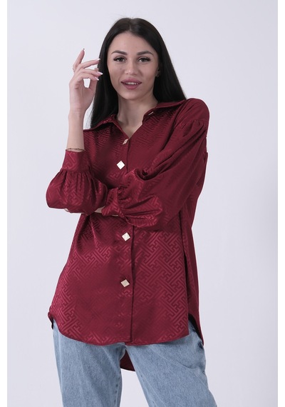 Feminist Bordo Üzeri Desenli Gold Düğme Detaylı Tunik 45951993.04 Bordo
