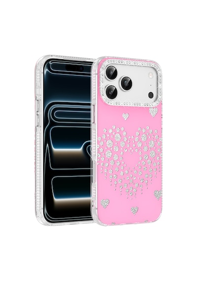 Maks Technology Apple Uyumlu iPhone 18 Pro Kılıf Damla Taşlı Mkst Rivas Sert Pc Kapak - Pembe