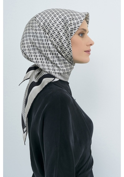 Armine Saf İpek Sura Eşarp-2026 İlkbahar-yaz- 950200d Krem-Siyah