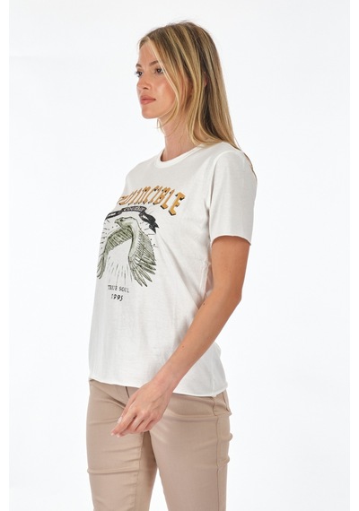 Only Bisiklet Yaka Baskılı Beyaz Kadın T-shirt 15286658 001