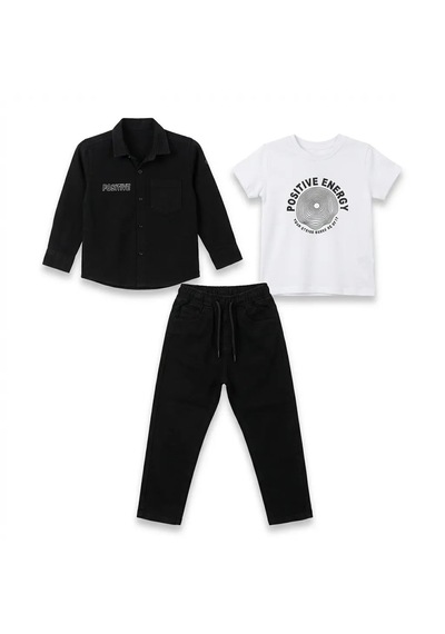 %100 Pamuk Bayramlık Erkek Çocuk Kombin Takım Gömlek, Baskılı Tişört Ve Pantalon 3 Lü Şık Set Siyah %100 Pamuk Bayramlık Erkek Çocuk Kombin Takım Gömlek, Baskılı Tişört Ve Pantalon 3 Lü Şık Set Siyah