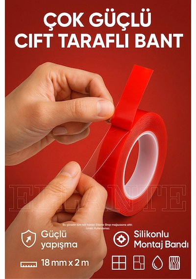 Ekstra Güçlü Çift Taraflı Iz Bırakmaz Şeffaf Çok Amaçlı Tamir Silikon Bant Montaj Bandı 18mm X 2mt Diğer