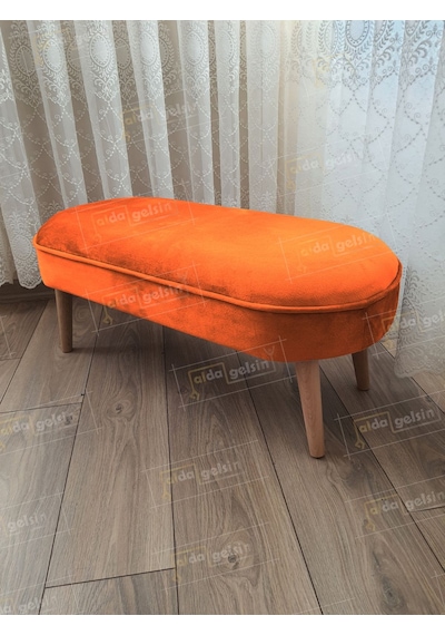 Ultra Lüks Oval Parrot Puf Ahşap Ayak Turuncu