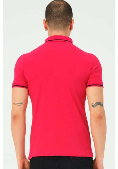 T8586 Dewberry Erkek Polo Yaka T-shırt-düz Fuşya