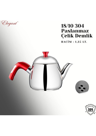 Damla Orta Boy Bakalit Kulplu Çaydanlık Takımı - Kırmızı İnsörtlü Kırmızı İnsörtlü