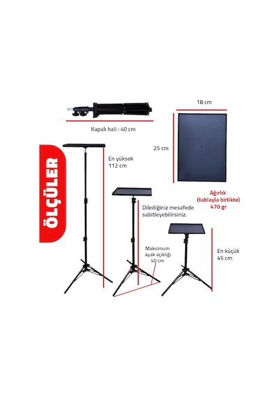 Upway Çok Amaçlı Teleskobik Sahne, Projeksiyon Ve Tablet Standı - 112 Cm Teleskobik Tripot