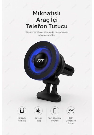Flthc Manyetik Telefon Tutucu Araç İçi Havalandırma Izgarası İçin 16 Güçlü Mıknatıslı 360 Dönebilen Telefon Standı Magsafe Uyumlu Universal