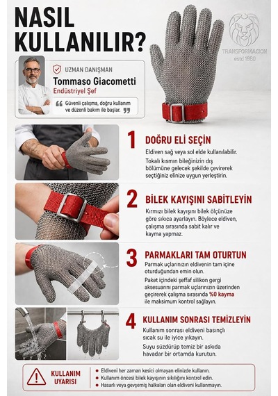 Paslanmaz Çelik Örgü Kasap Eldiveni - Seviye 5 Kesilme Dirençli Çift Yönlü Zincir Zırh Eldiven, Orta Boy Şef Ve Endüstriyel Koruyucu Eldiven 723465