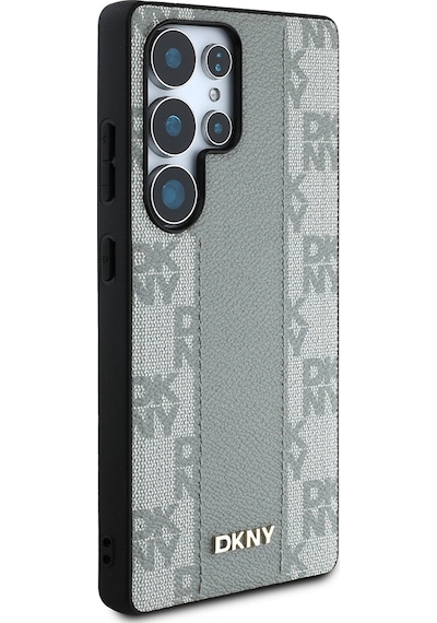 Galaxy Uyumlu S25 Ultra Kılıf Dkny Lisanslı M-safe Şarj Özellikli 3d Yazılı Checkered Pattern Kapak Bej