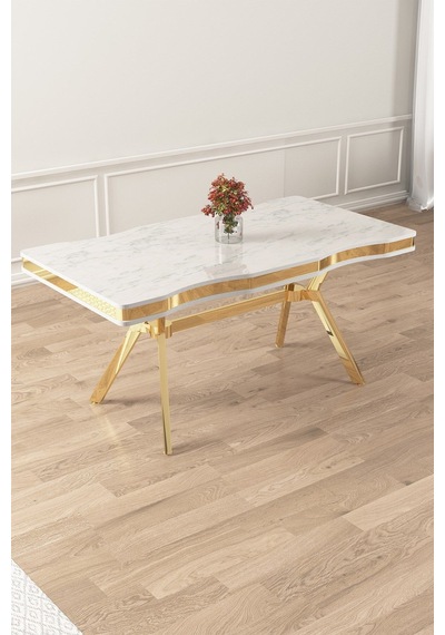 Canisa Vae Serisi 90x160 Lak Panel Beyaz Mermer Desen Gold Ayak Masa Takımı 6 Krem Sandalye Beyaz Mermer Desen Masa Sandalyeler Krem Canisa Vae Serisi 90x160 Lak Panel Beyaz Mermer Desen Gold Ayak Masa Takımı 6 Krem Sandalye Beyaz Mermer Desen Masa Sandalyeler Krem