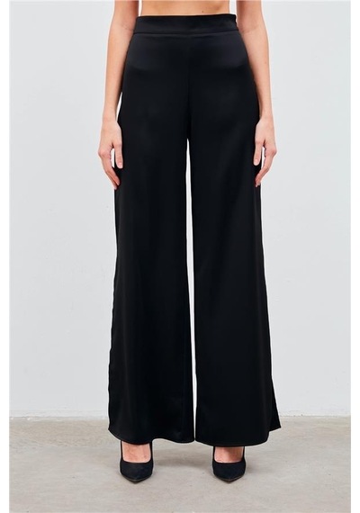 Sateen Yırtmaçlı Saten Pantolon 1014-5026 001