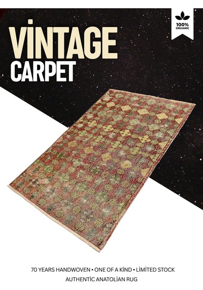 Bohem Stil Vintage Halı Özel Tasarım Kırmızı Anadolu Koleksiyonu Çok Renkli